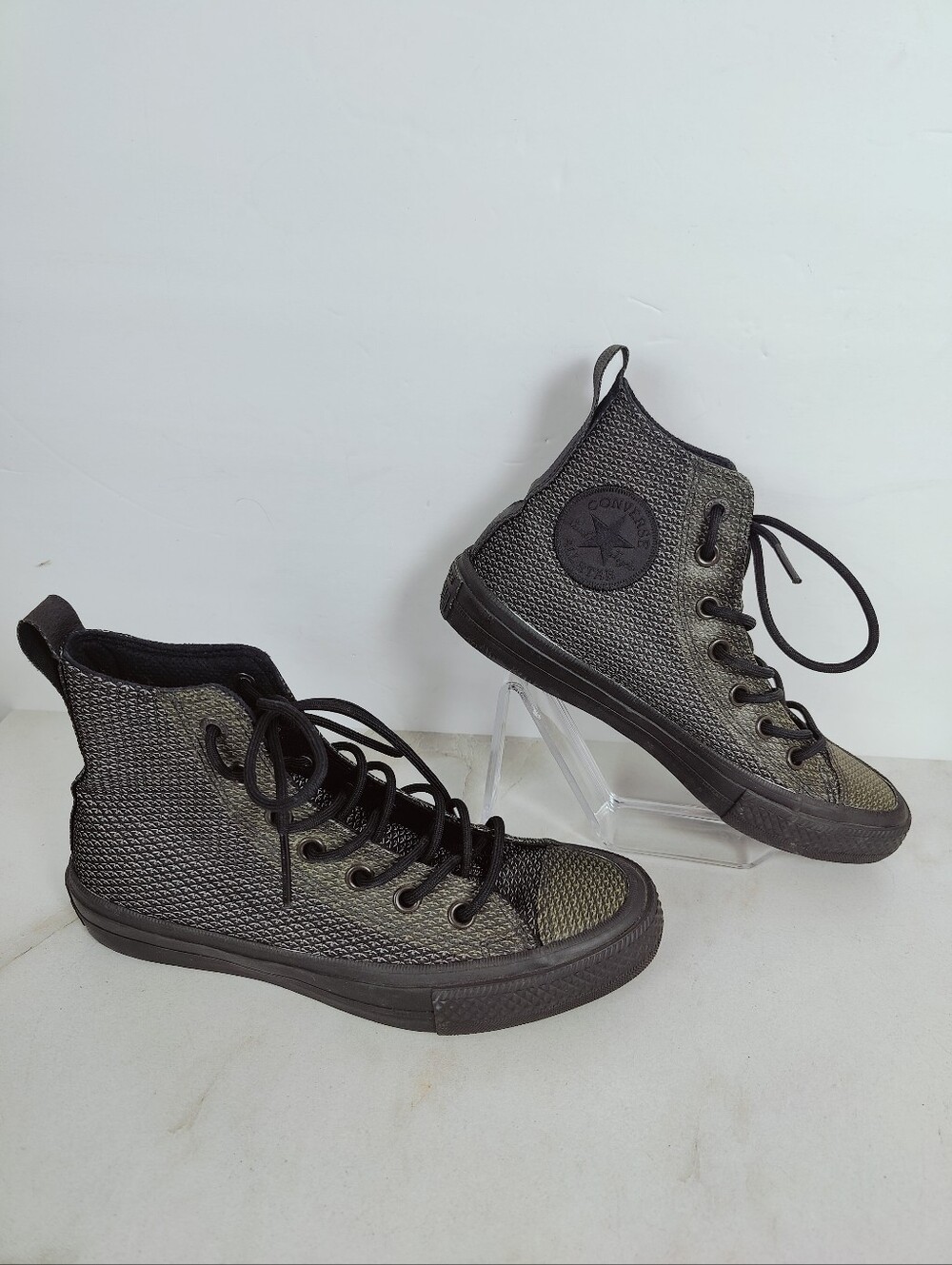 Converse CT All Star High Lunarlon Black White Textured Sneakers, 5(M) 7(W) - Picture 1 of 9